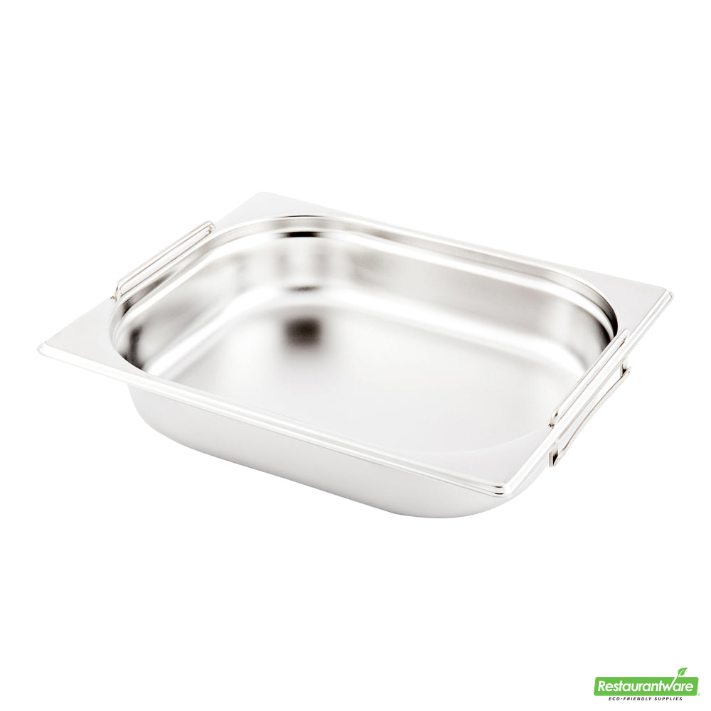 Wholesale Restaurantware Met Lux Rectangle Stainless Steel 1/2 Size Steam Table Pan 2.5 Inch Deep - Anti Jam, Collapsible Handles- Bulk