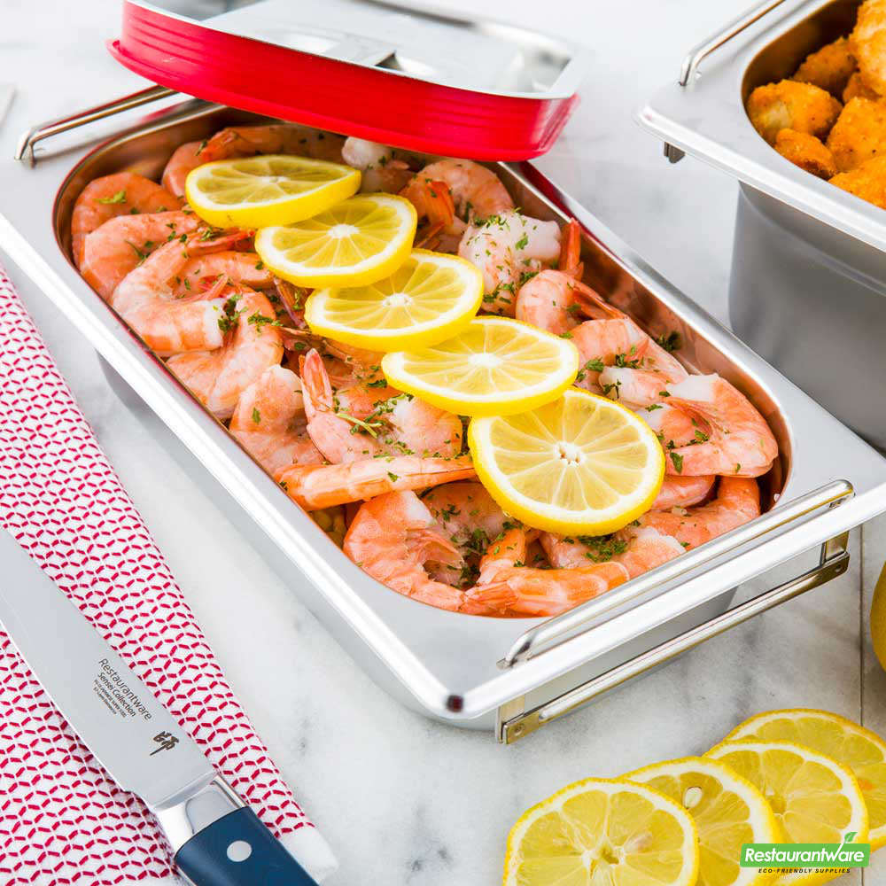Wholesale Restaurantware Met Lux Rectangle Stainless Steel 1/4 Size Steam Table Pan - 2.5 Inch Deep - Anti Jam, Collapsible Handles- Bulk