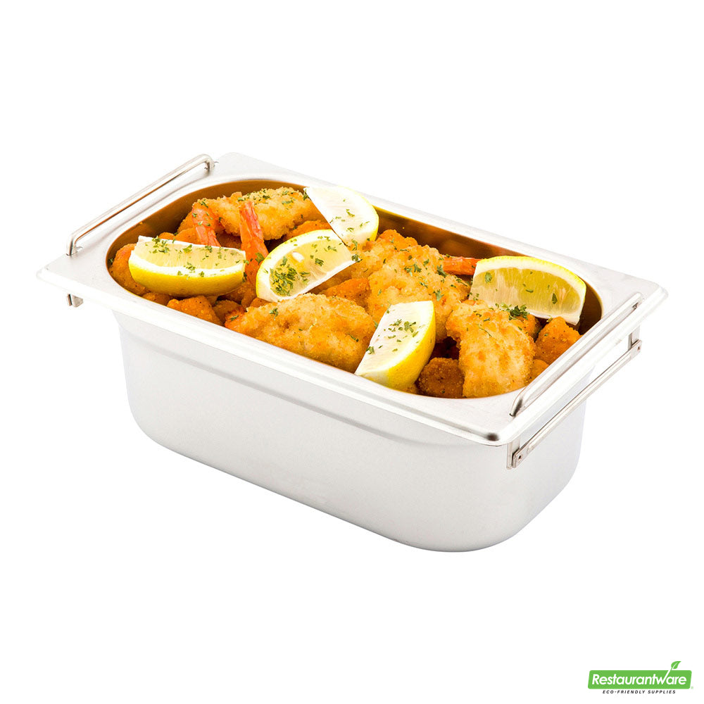 Wholesale Restaurantware Met Lux Rectangle Stainless Steel 1/4 Size Steam Table Pan - 4 Inch Deep - Anti Jam, Collapsible Handles- Bulk