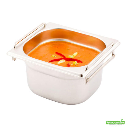 Wholesale Restaurantware Met Lux Rectangle Stainless Steel 1/6 Size Steam Table Pan 4 Inch Deep - Anti Jam, Collapsible Handles- Bulk