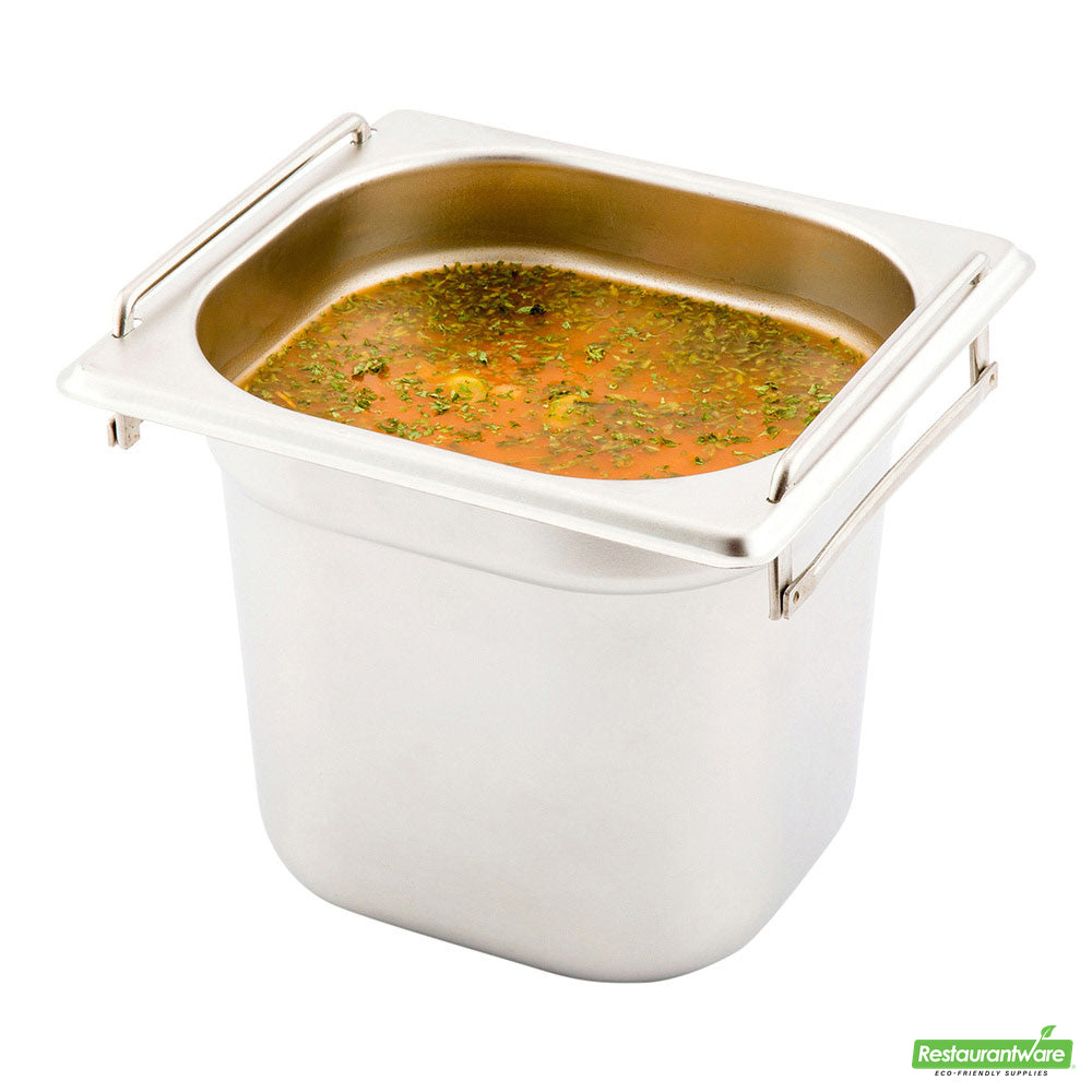Wholesale Restaurantware Met Lux Rectangle Stainless Steel 1/6 Size Steam Table Pan - Anti Jam, Collapsible Handles- Bulk