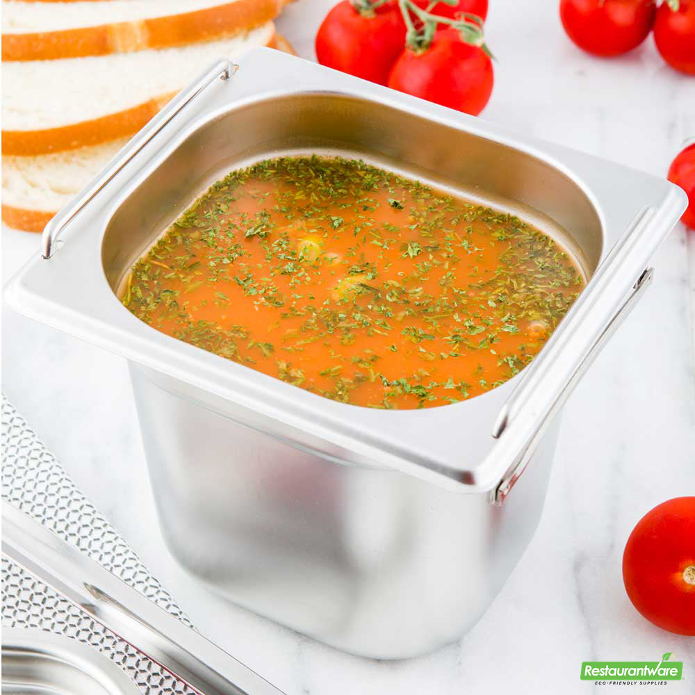 Wholesale Restaurantware Met Lux Rectangle Stainless Steel 1/6 Size Steam Table Pan - Anti Jam, Collapsible Handles- Bulk