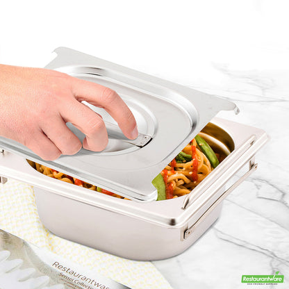 Wholesale Restaurantware Met Lux Rectangle Stainless Steel Lid - Fits 1/6 Size Steam Table Pan- Bulk