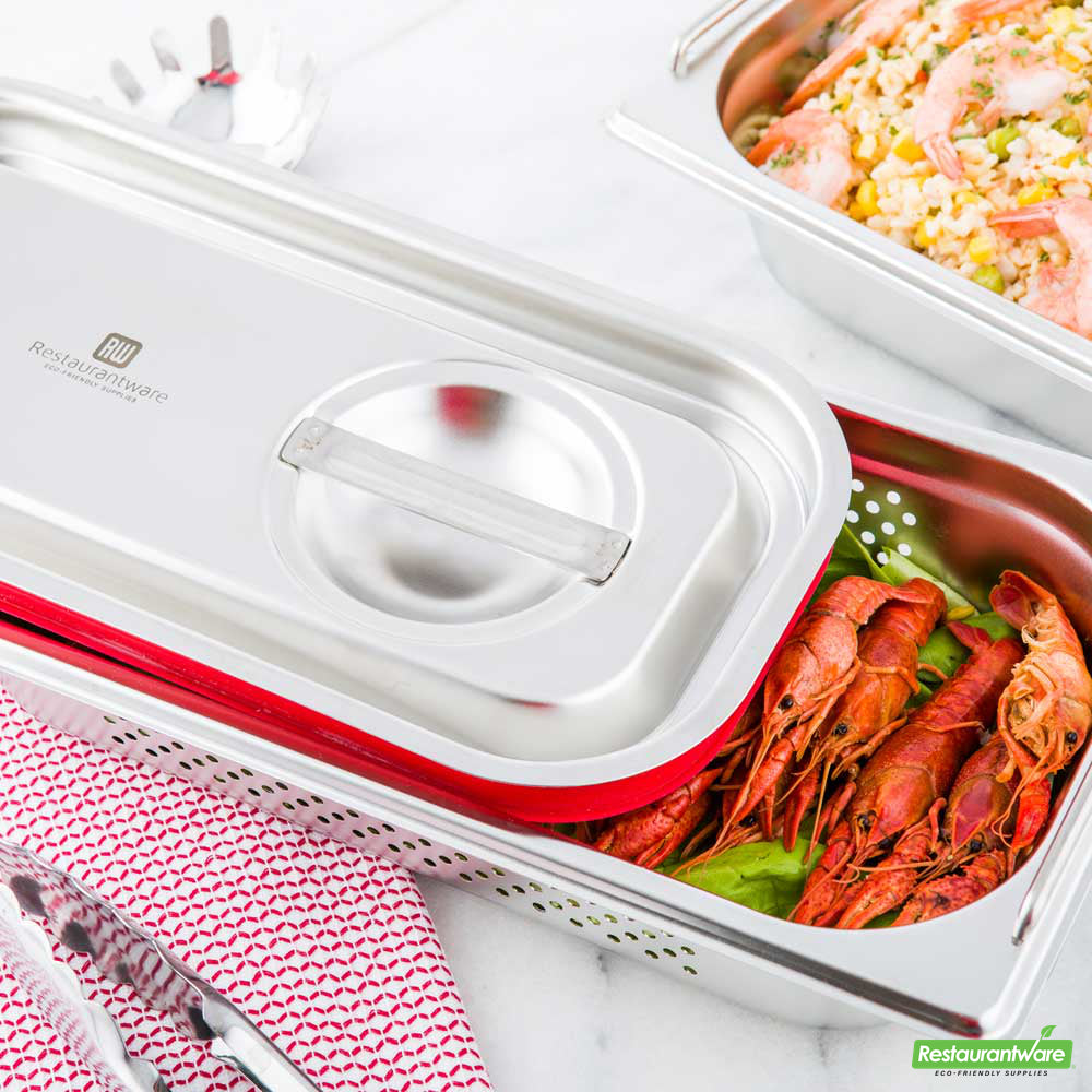 Wholesale Restaurantware Met Lux Rectangle Stainless Steel Travel Lid - Fits 1/3 Size Steam Table Pan- Bulk