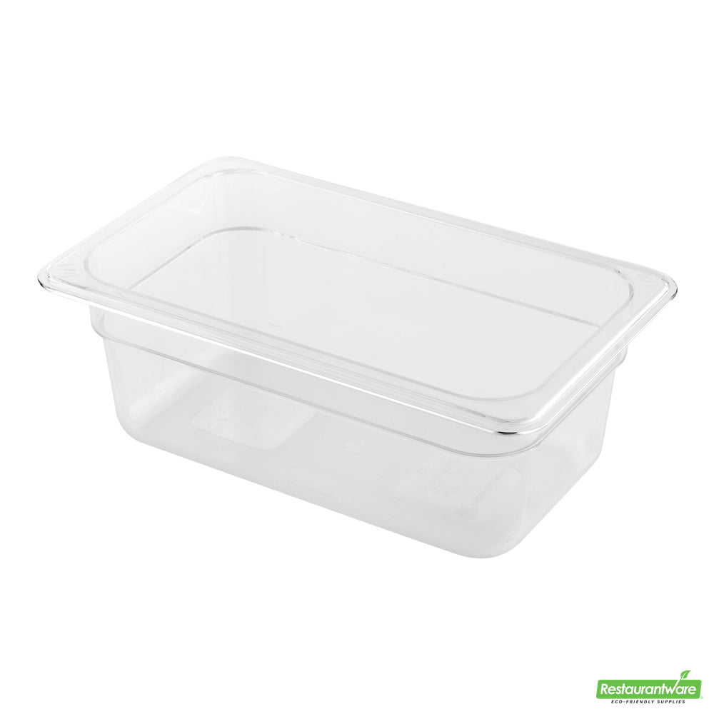 Wholesale Restaurantware Met Lux Rectangle Clear Plastic 1/4 Size Cold Food Storage Container - 4" Depth- Bulk