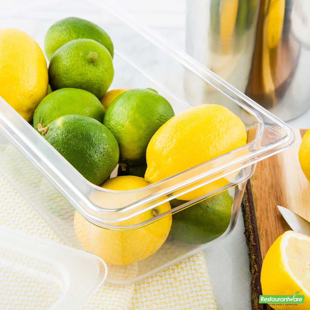 Wholesale Restaurantware Met Lux Rectangle Clear Plastic 1/4 Size Cold Food Storage Container - 4" Depth- Bulk