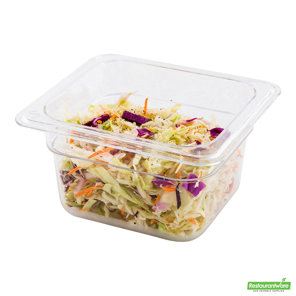 Wholesale Restaurantware Met Lux Rectangle Clear Plastic 1/6 Size Cold Food Storage Container - 4" Depth- Bulk