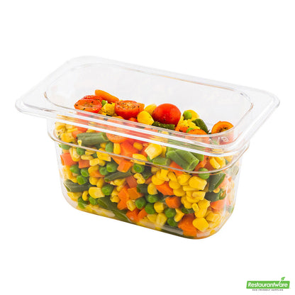 Wholesale Restaurantware Met Lux Rectangle Clear Plastic 1/9 Size Cold Food Storage Container - 4" Depth- Bulk