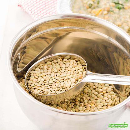 Wholesale Restaurantware Met Lux 4 Oz Stainless Steel Spoodle - Solid, with Green Handle- Bulk