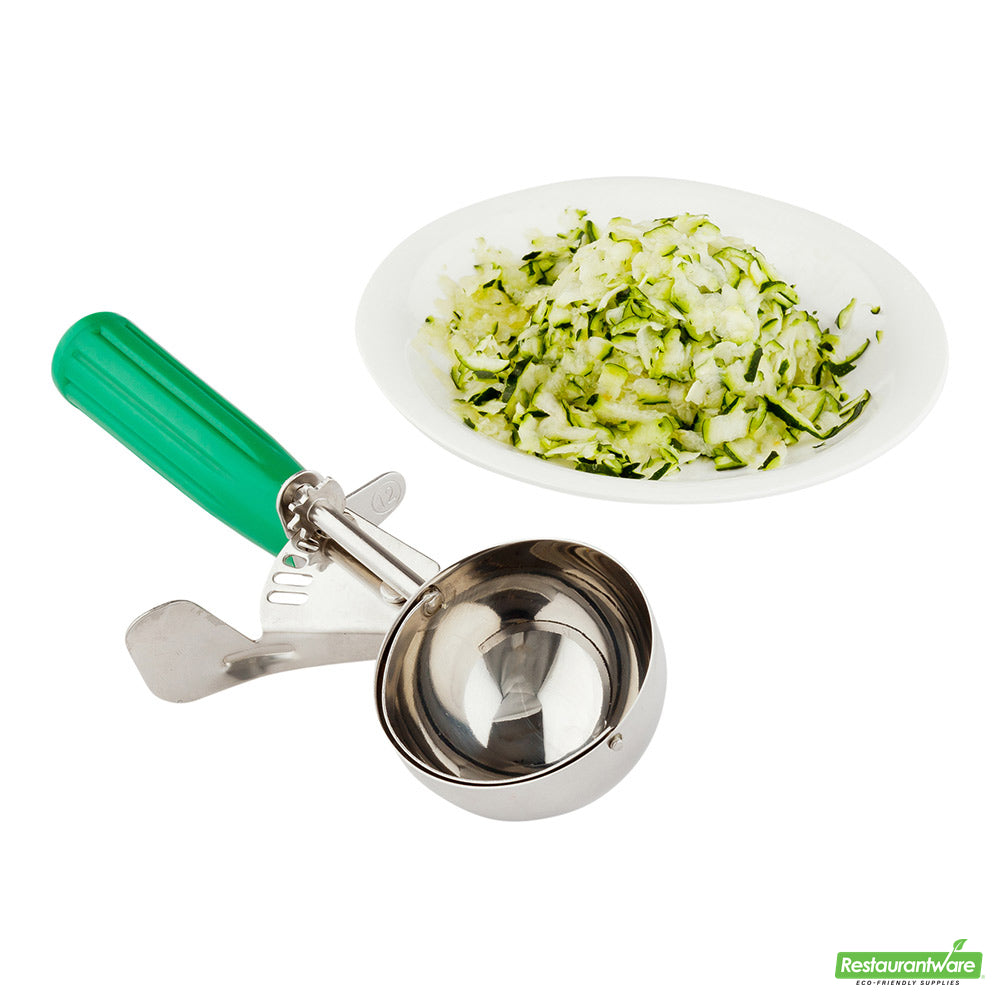 Wholesale Restaurantware Met Lux 3.25 Oz Stainless Steel #12 Portion Scoop - with Green Handle- Bulk