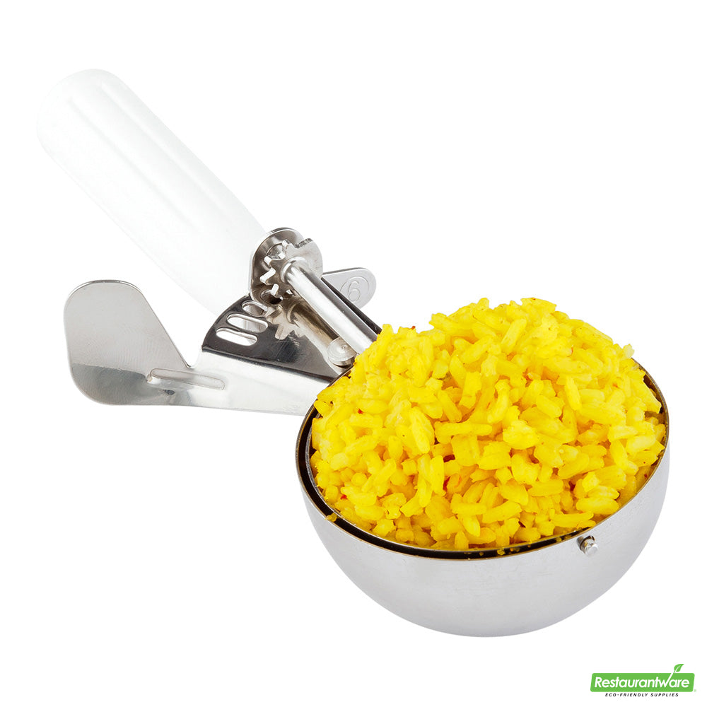 Wholesale Restaurantware Met Lux 4.66 Oz Stainless Steel #6 Portion Scoop - with White Handle- Bulk