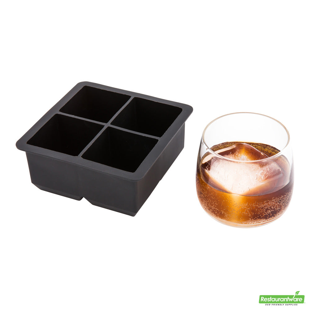 Wholesale Restaurantware Bar Lux Black Silicone Ice Mold - 2" Cube, 4 Compartments- Bulk