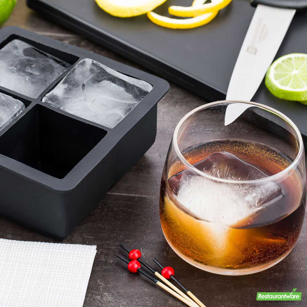 Wholesale Restaurantware Bar Lux Black Silicone Ice Mold - 2" Cube, 4 Compartments- Bulk