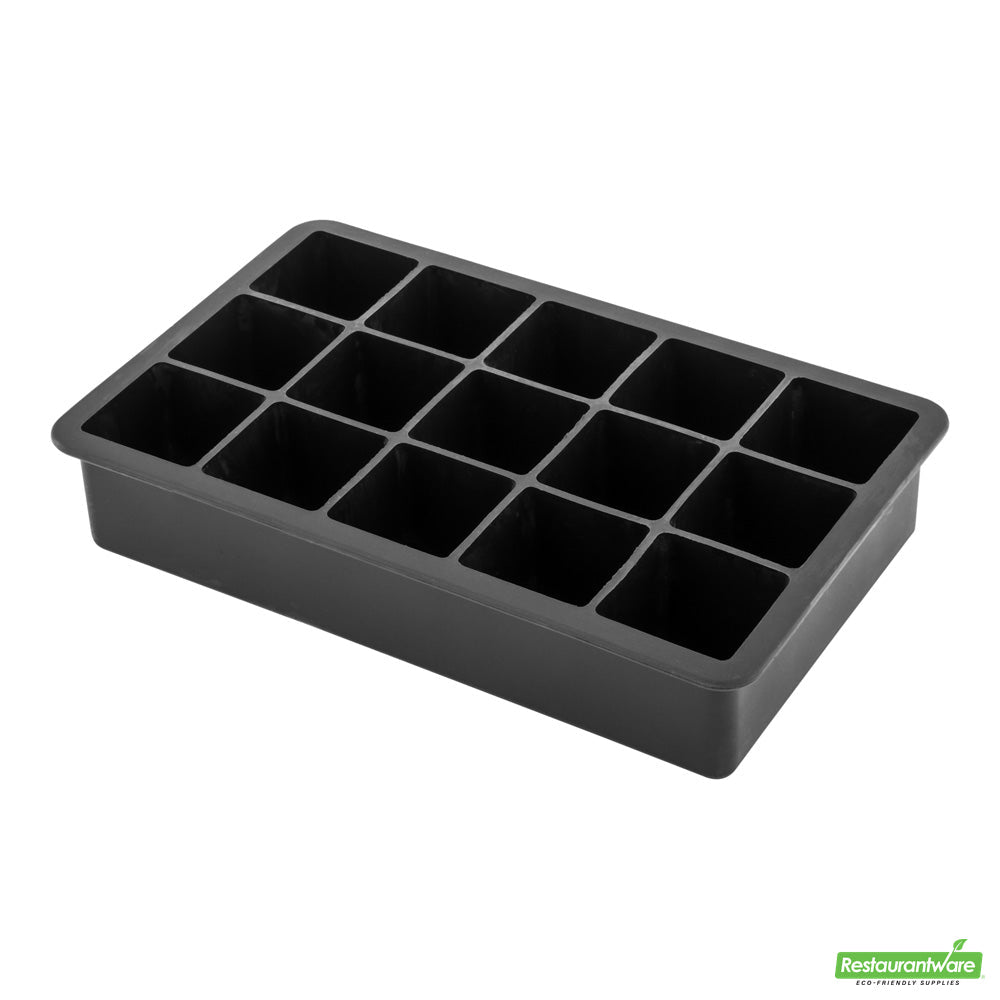 Wholesale Restaurantware Bar Lux Black Silicone Ice Mold - 1 1/4 Cube, 15 Compartments- Bulk