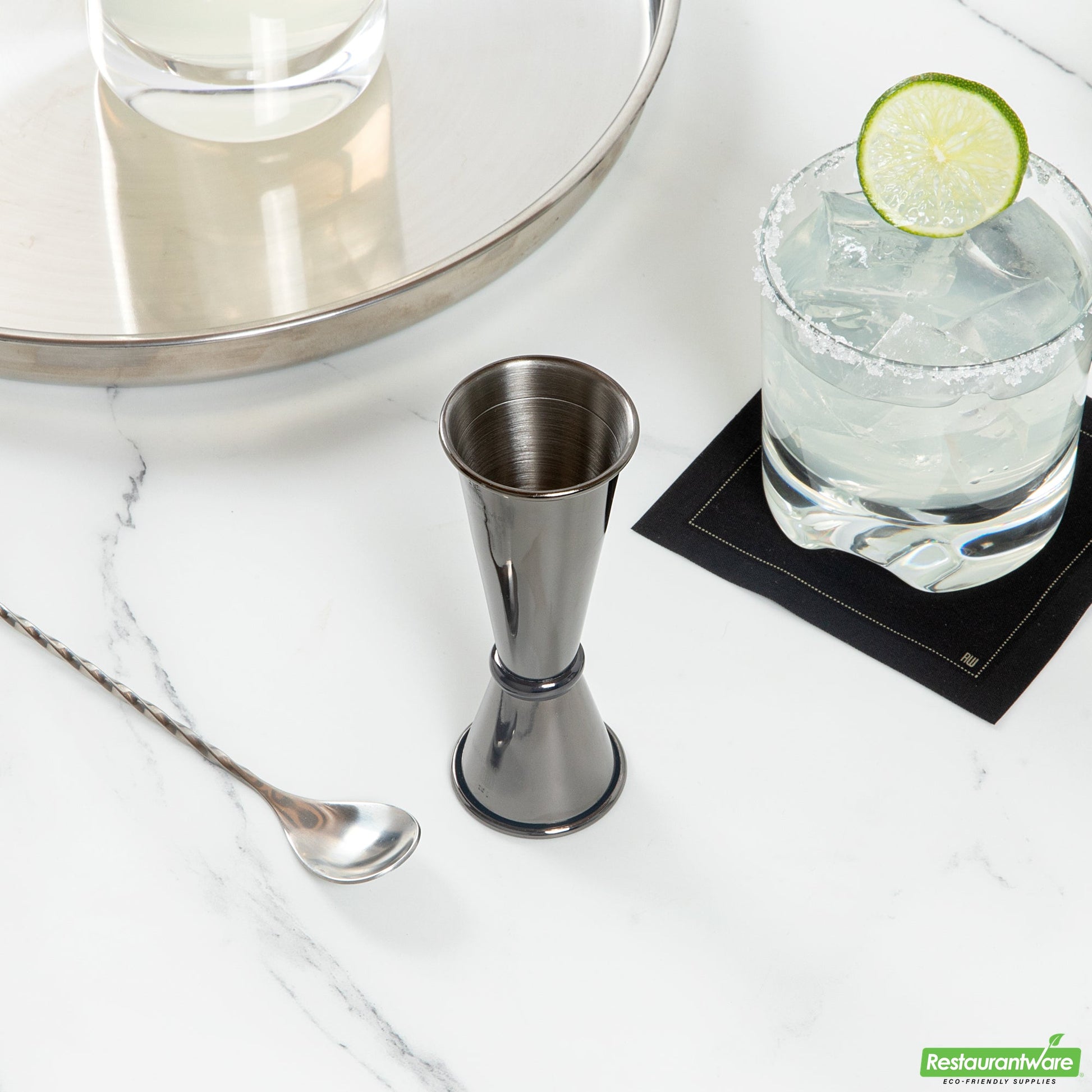 Wholesale Restaurantware Bar Lux 1 Oz / 2 Oz Black Stainless Steel Jigger - Japanese Style- Bulk