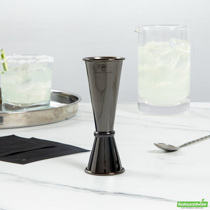 Wholesale Restaurantware Bar Lux 1 Oz / 2 Oz Black Stainless Steel Jigger - Japanese Style- Bulk