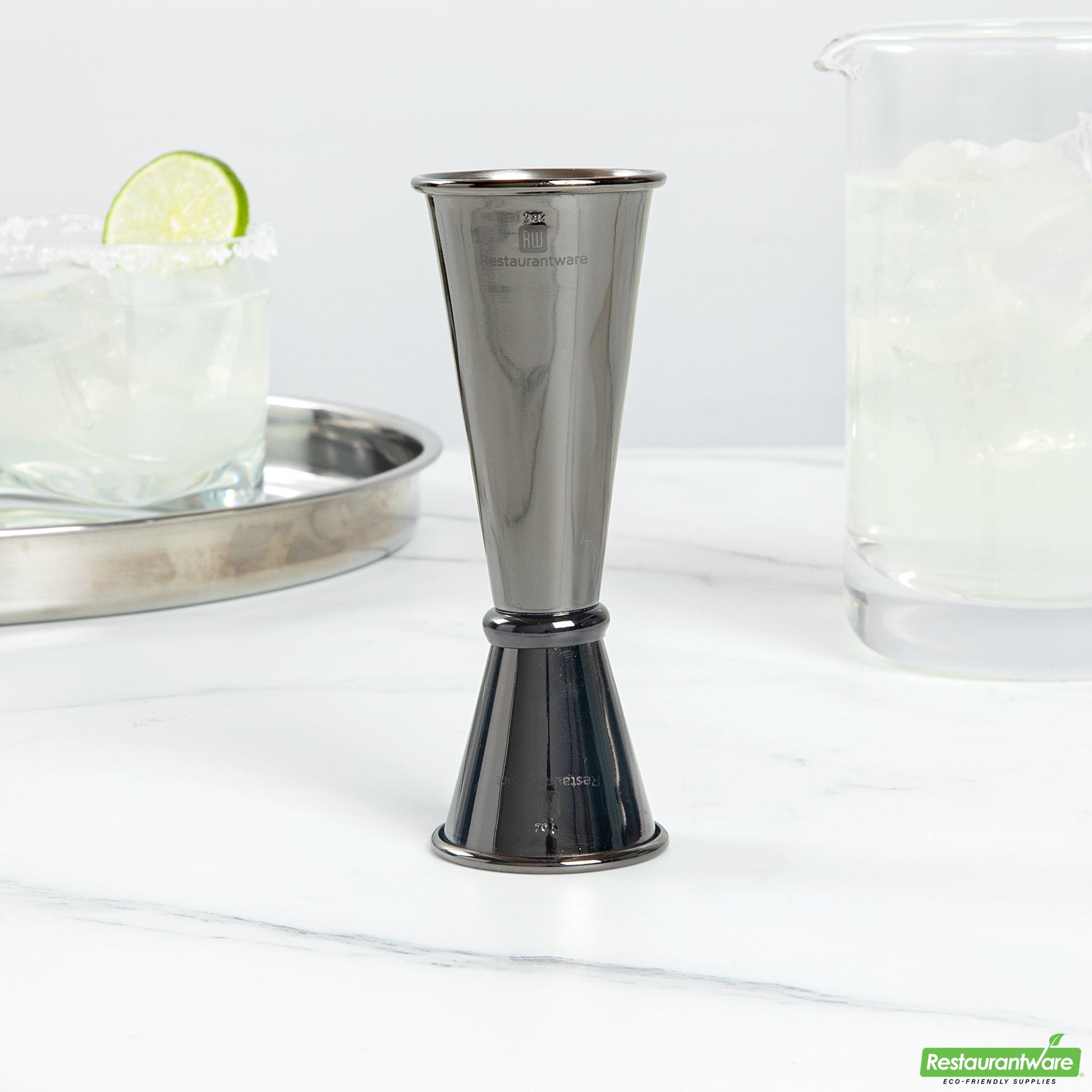 Wholesale Restaurantware Bar Lux 1 Oz / 2 Oz Black Stainless Steel Jigger - Japanese Style- Bulk