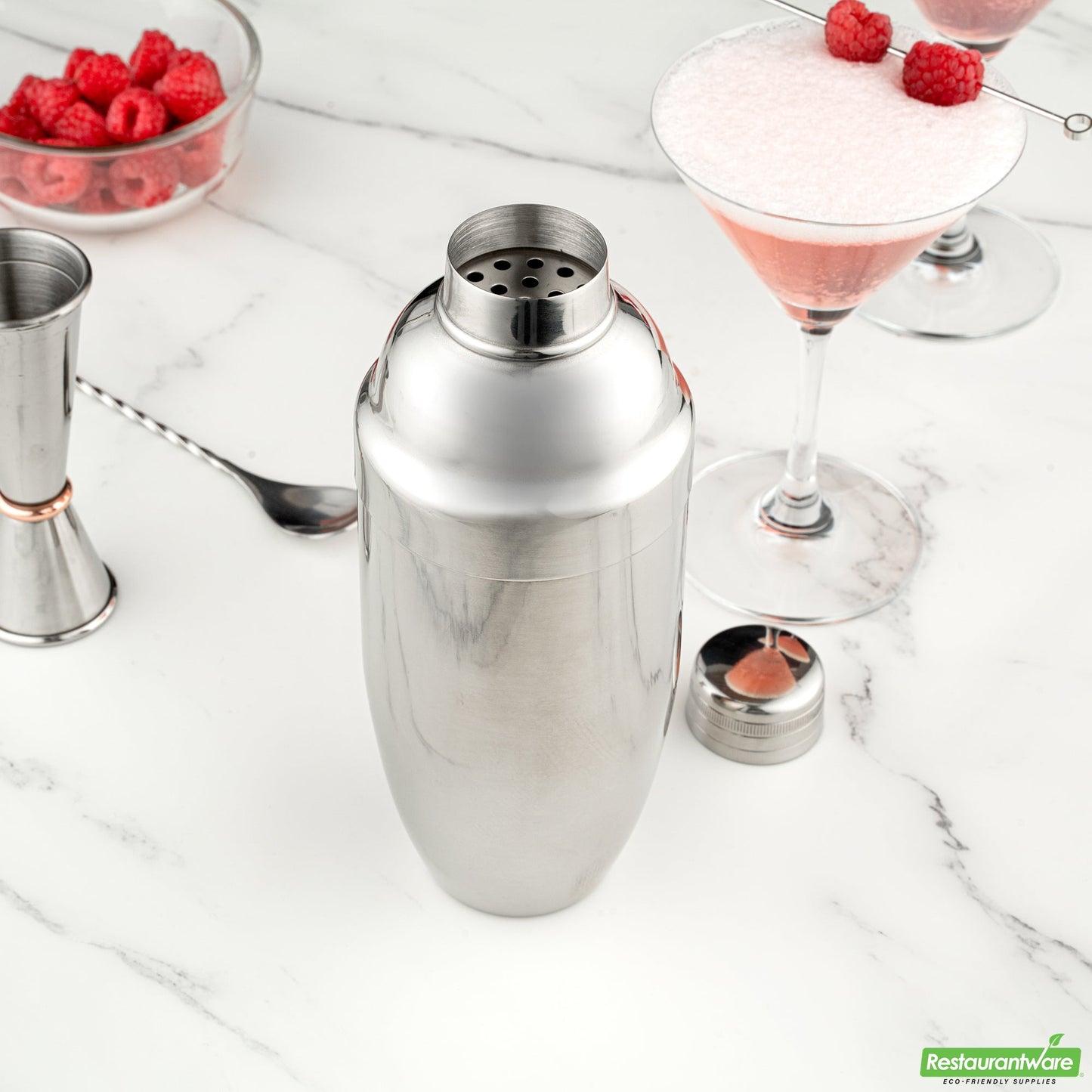 Wholesale Restaurantware Bar Lux 24 Oz Stainless Steel Cobbler Shaker - Mirrored Finish- Bulk