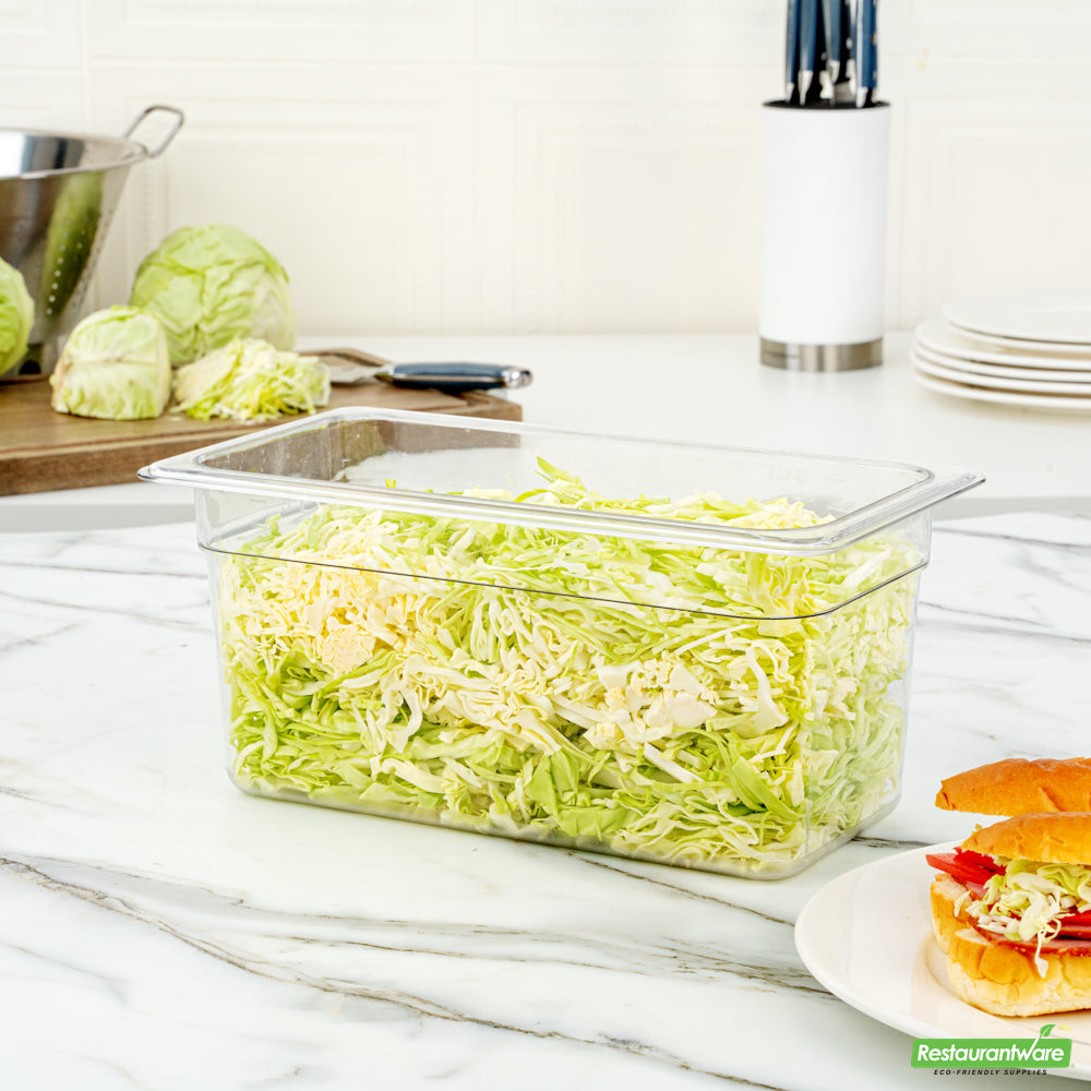 Wholesale Restaurantware Met Lux Rectangle Clear Plastic 1/3 Size Cold Food Storage Container - 6" Depth- Bulk