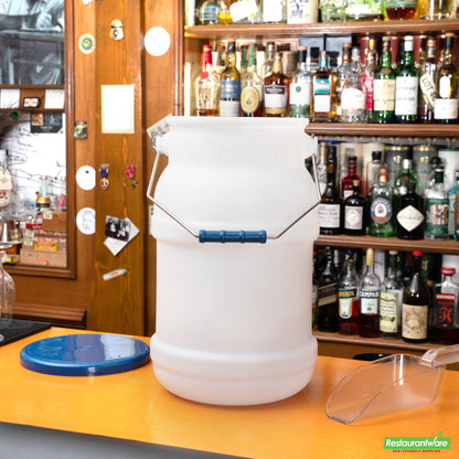 Wholesale Restaurantware Met Lux 5 Gal Round White Plastic Ice Tote - with Lid, Mounting Bracket- Bulk
