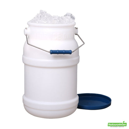 Wholesale Restaurantware Met Lux 5 Gal Round White Plastic Ice Tote - with Lid, Mounting Bracket- Bulk