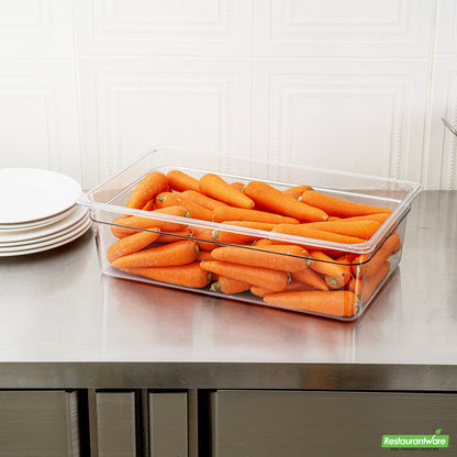 Wholesale Restaurantware Met Lux Rectangle Clear Plastic Full Size Cold Food Storage Container - 6" Depth- Bulk