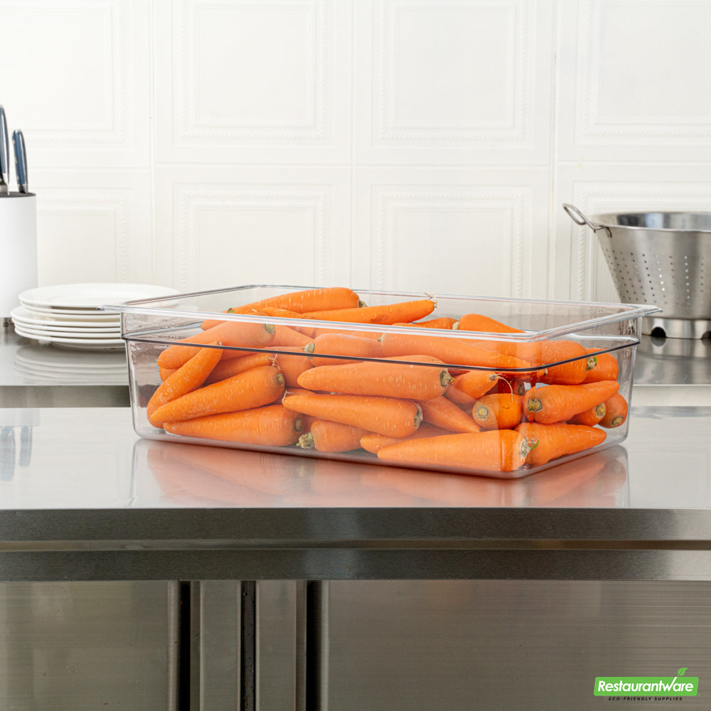 Wholesale Restaurantware Met Lux Rectangle Clear Plastic Full Size Cold Food Storage Container - 6" Depth- Bulk