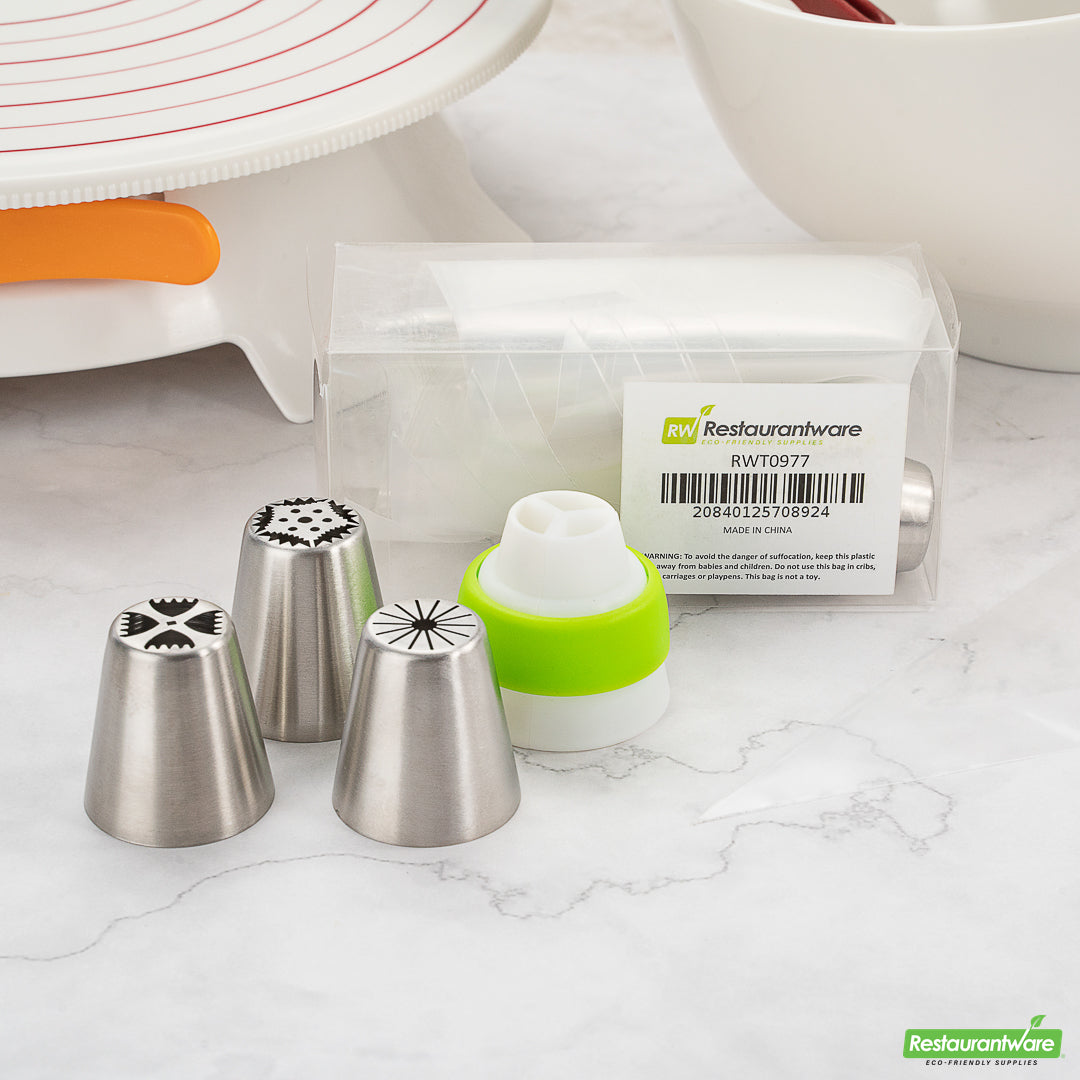 Wholesale Restaurantware Pastry Tek Stainless Steel Russian Piping Tip Decorating Set - 20-Piece- Bulk