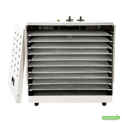 Wholesale Restaurantware Hi Tek Stainless Steel 10-Tray Food Dehydrator - Removable Door, 120V, 1000W- Bulk