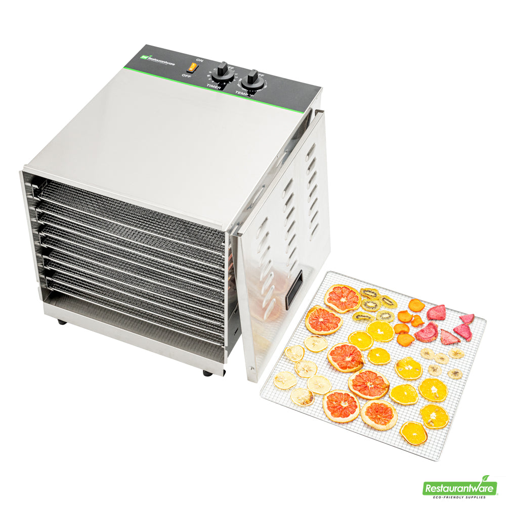 Wholesale Restaurantware Hi Tek Stainless Steel 10-Tray Food Dehydrator - Removable Door, 120V, 1000W- Bulk
