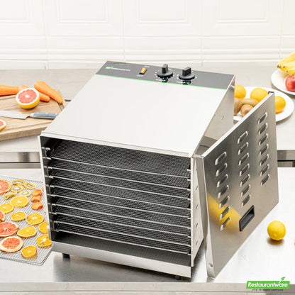 Wholesale Restaurantware Hi Tek Stainless Steel 10-Tray Food Dehydrator - Removable Door, 120V, 1000W- Bulk