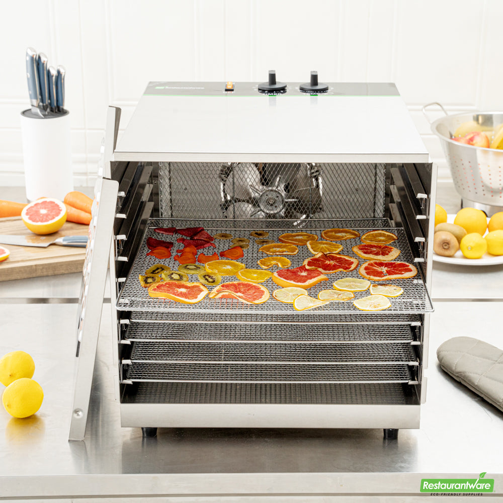 Wholesale Restaurantware Hi Tek Stainless Steel 10-Tray Food Dehydrator - Removable Door, 120V, 1000W- Bulk