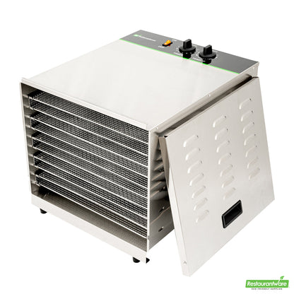 Wholesale Restaurantware Hi Tek Stainless Steel 10-Tray Food Dehydrator - Removable Door, 120V, 1000W- Bulk
