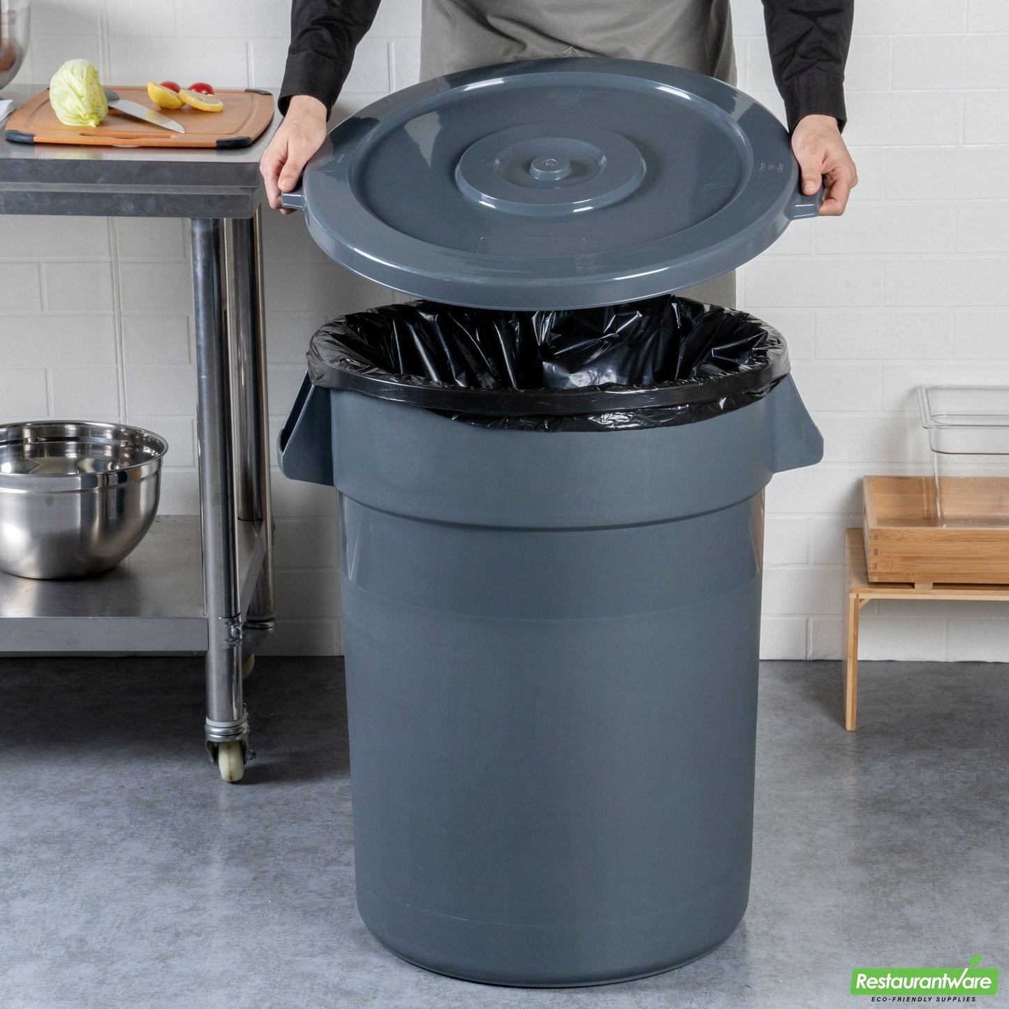 Wholesale Restaurantware Gray Plastic Commercial Trash Can / Ingredient Bin Lid - Fits 32 Gal- Bulk