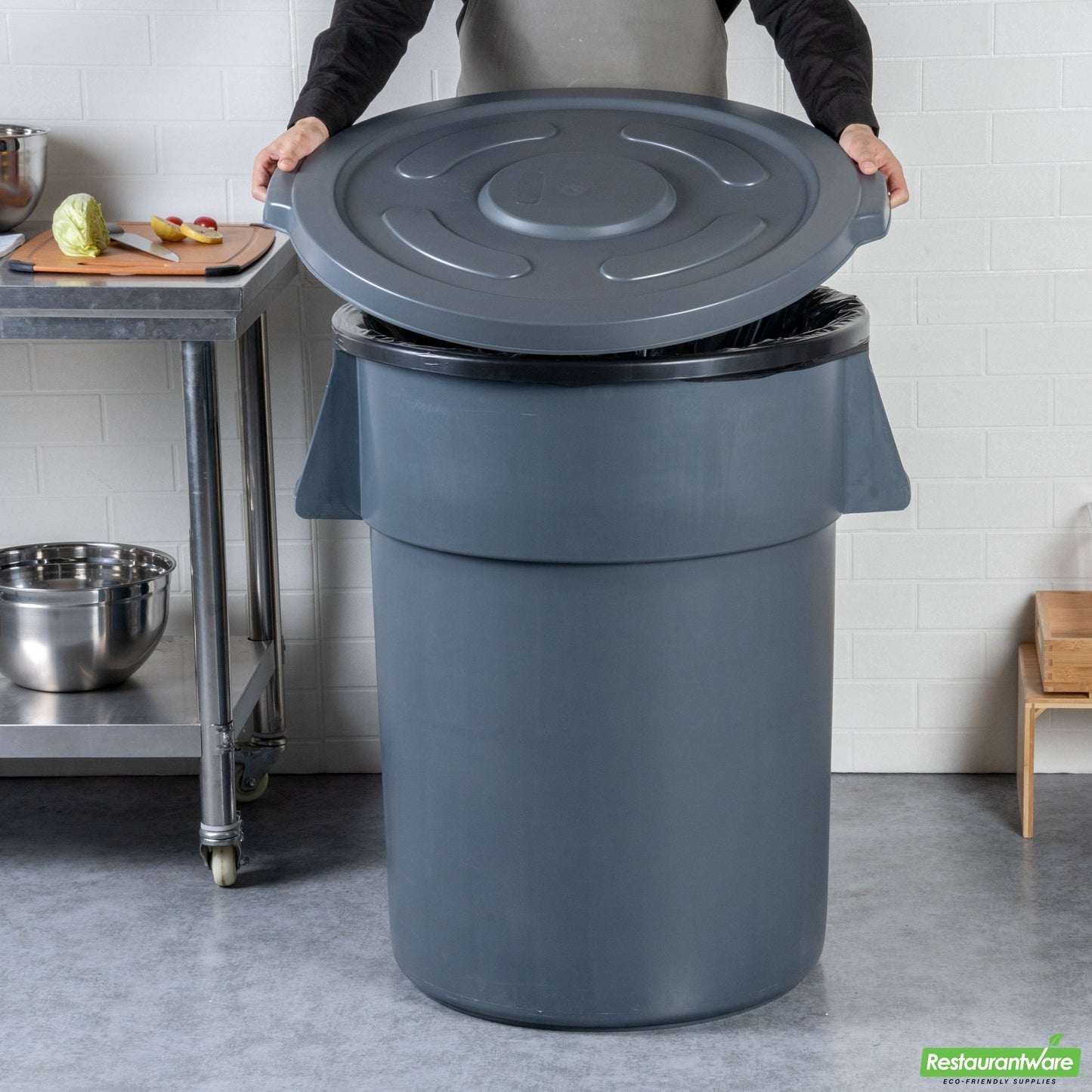 Wholesale Restaurantware Gray Plastic Commercial Trash Can / Ingredient Bin Lid - Fits 55 Gal- Bulk