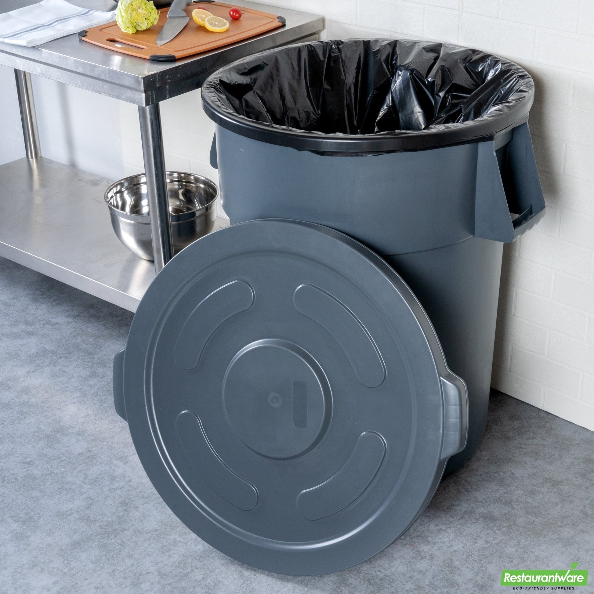 Wholesale Restaurantware Gray Plastic Commercial Trash Can / Ingredient Bin Lid - Fits 55 Gal- Bulk