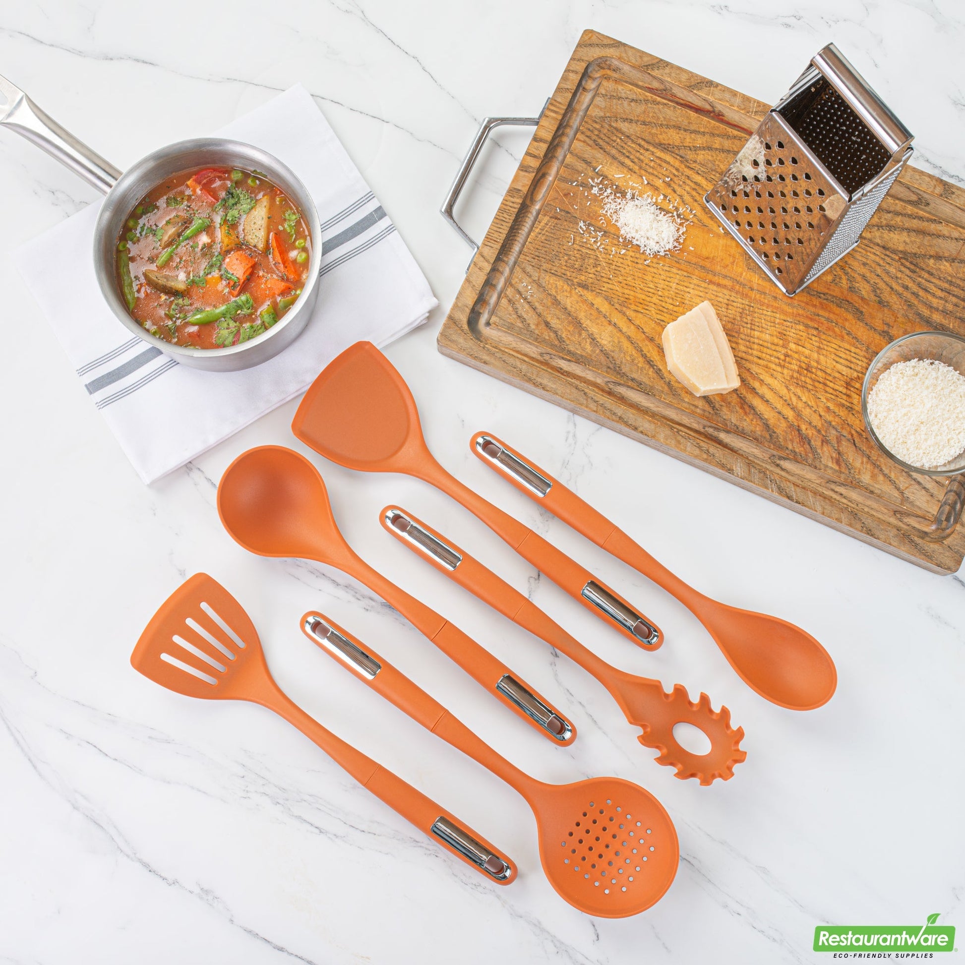 Wholesale Restaurantware Met Lux Orange Silicone Cooking Utensil Set - 6-Piece- Bulk