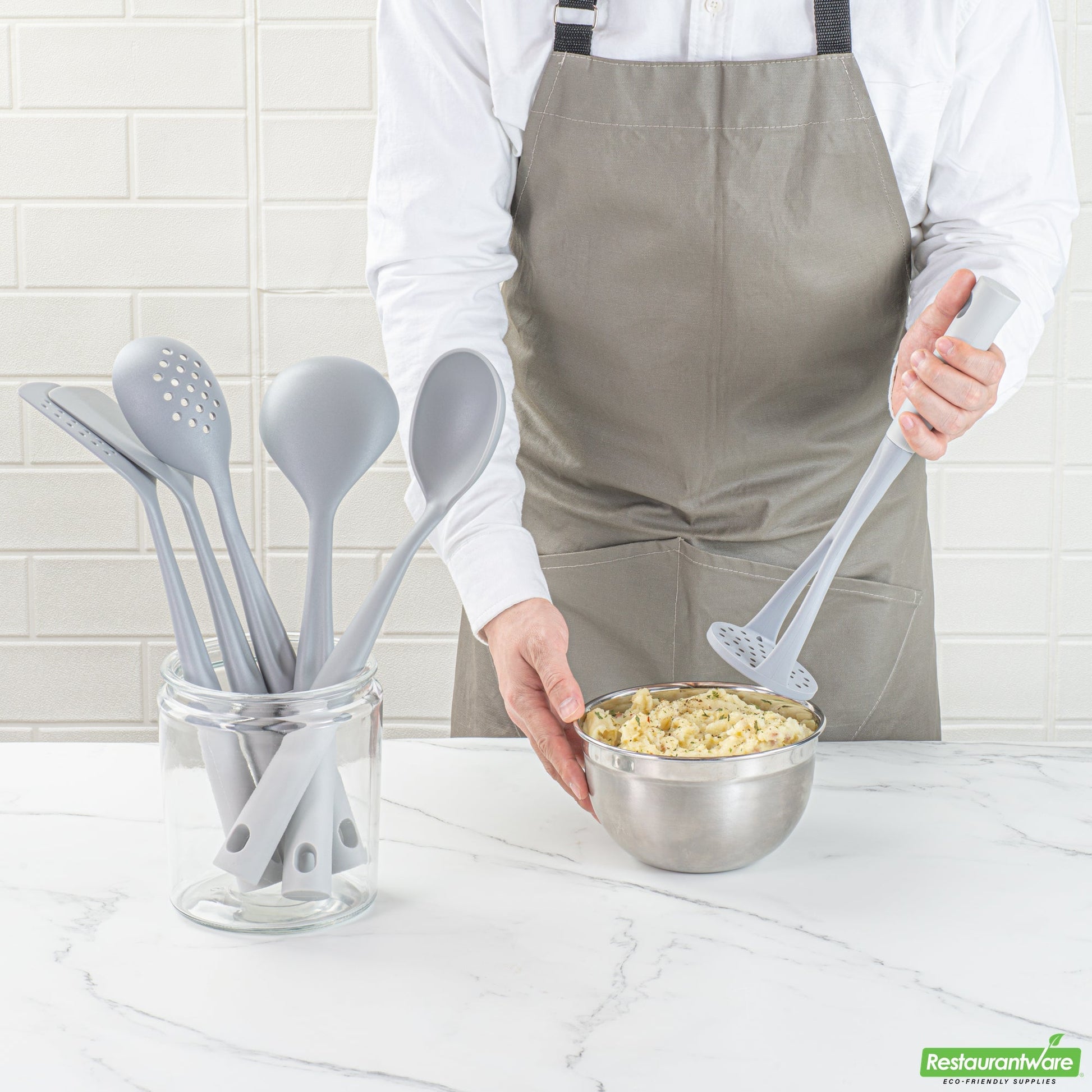 Wholesale Restaurantware Met Lux Gray and White Nylon High Heat Cooking Utensil Set - 6-Piece- Bulk