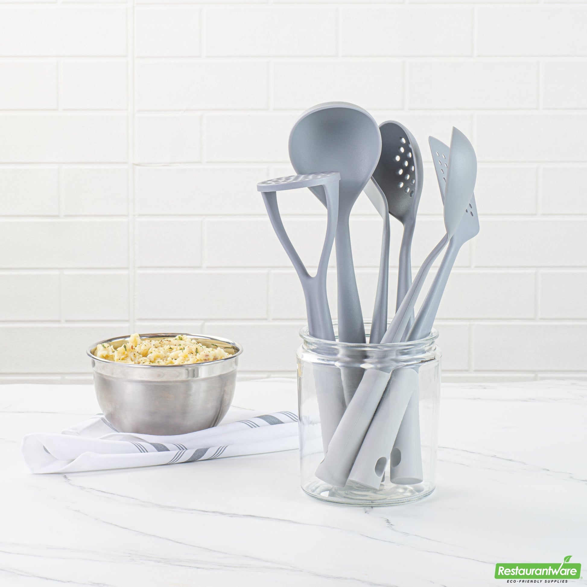 Wholesale Restaurantware Met Lux Gray and White Nylon High Heat Cooking Utensil Set - 6-Piece- Bulk