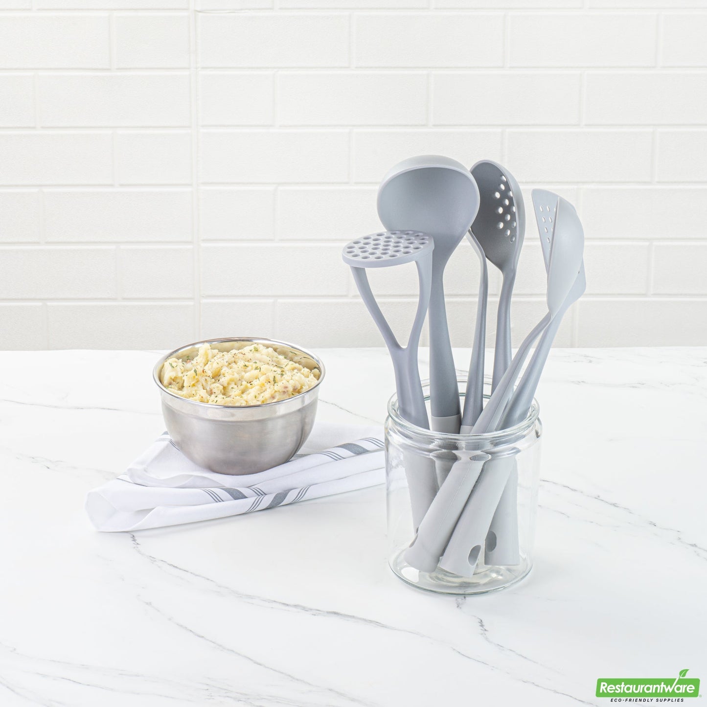 Wholesale Restaurantware Met Lux Gray and White Nylon High Heat Cooking Utensil Set - 6-Piece- Bulk