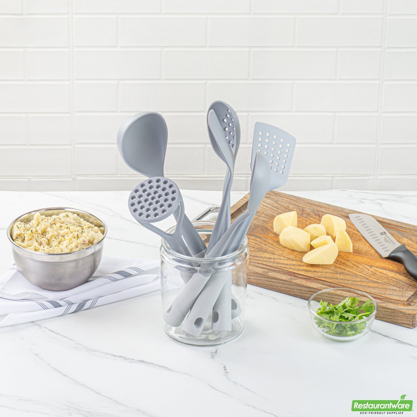 Wholesale Restaurantware Met Lux Gray and White Nylon High Heat Cooking Utensil Set - 6-Piece- Bulk