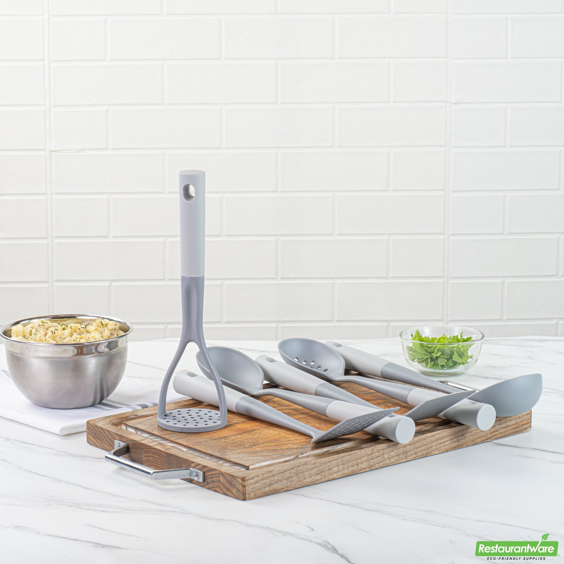 Wholesale Restaurantware Met Lux Gray and White Nylon High Heat Cooking Utensil Set - 6-Piece- Bulk