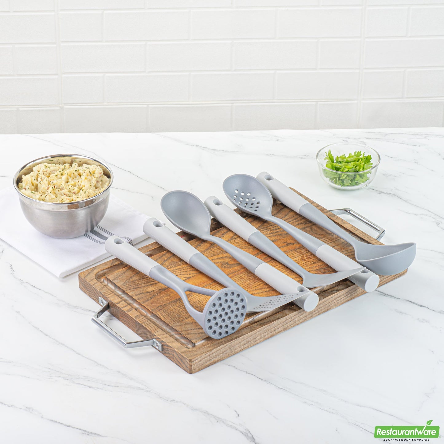 Wholesale Restaurantware Met Lux Gray and White Nylon High Heat Cooking Utensil Set - 6-Piece- Bulk