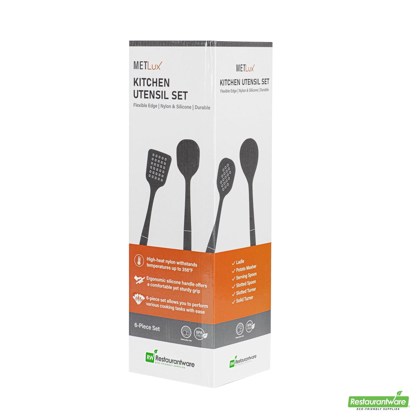 Wholesale Restaurantware Met Lux Gray and White Nylon High Heat Cooking Utensil Set - 6-Piece- Bulk