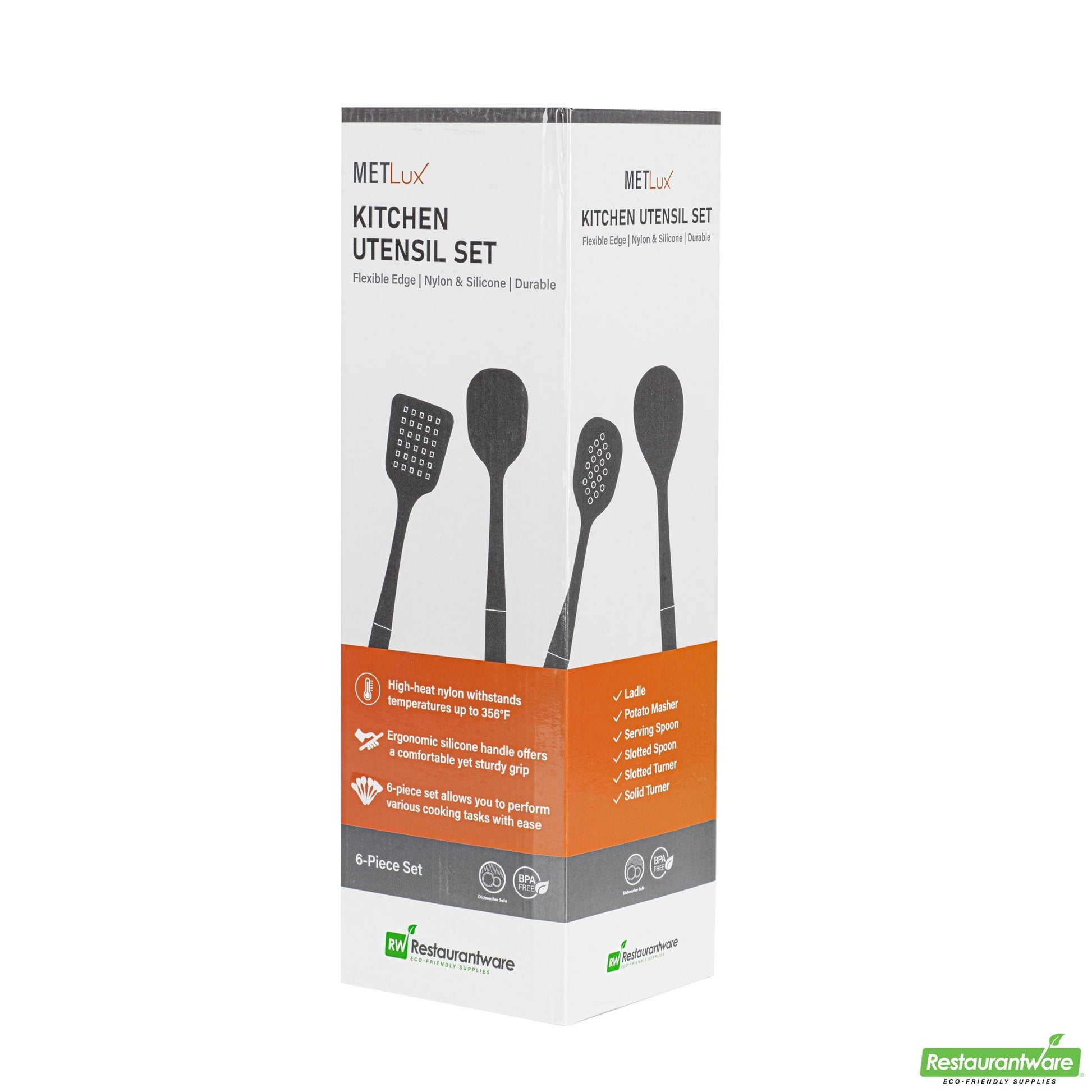 Wholesale Restaurantware Met Lux Gray and White Nylon High Heat Cooking Utensil Set - 6-Piece- Bulk