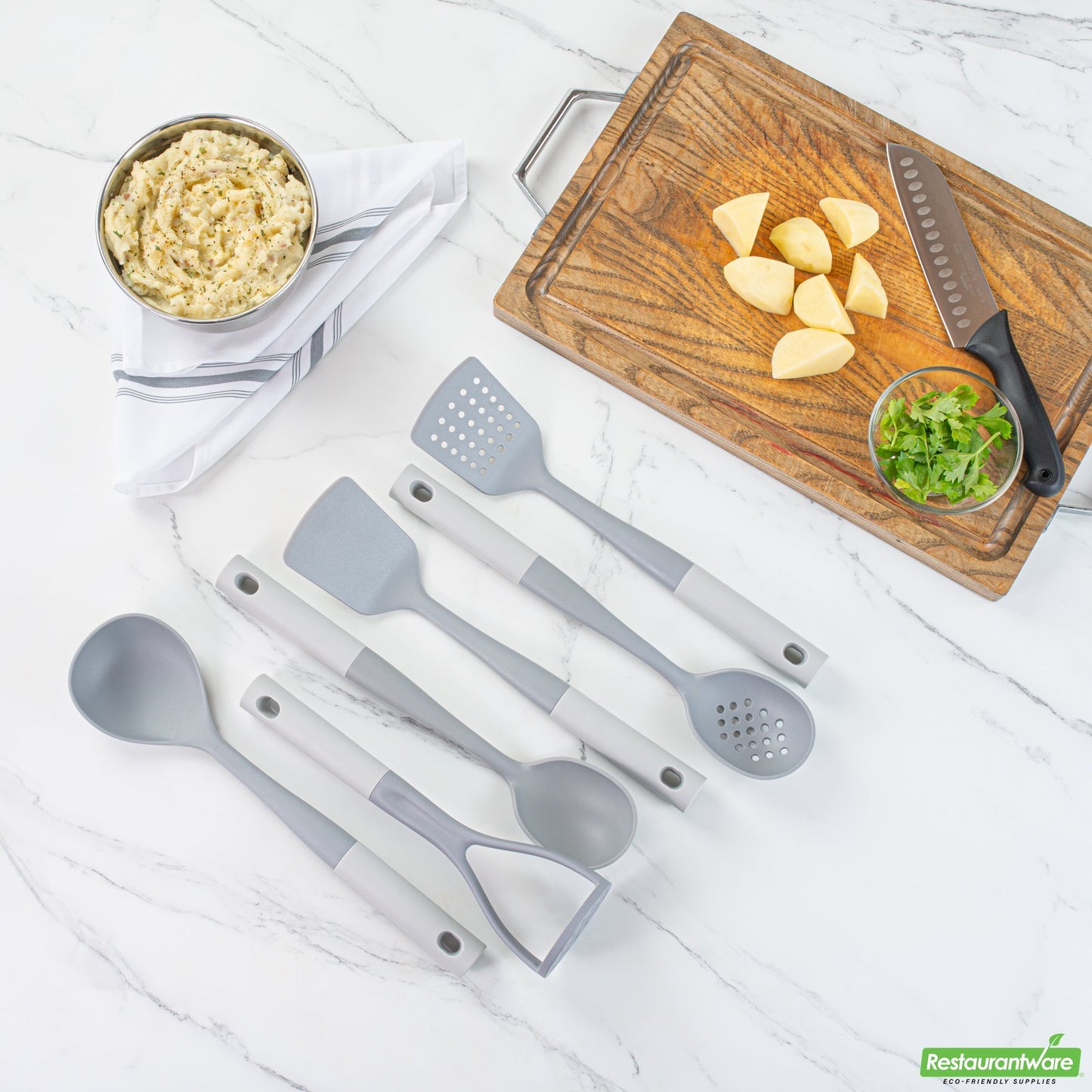 Wholesale Restaurantware Met Lux Gray and White Nylon High Heat Cooking Utensil Set - 6-Piece- Bulk