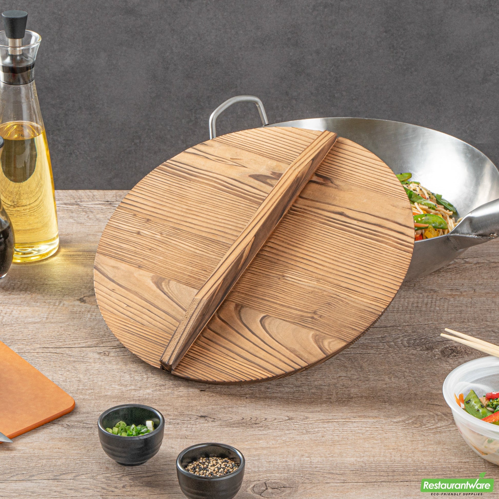 Wholesale Restaurantware 12" Handmade Lightweight Wood Wok Lid - 12.2" X 12.2" X 2.2"- Bulk