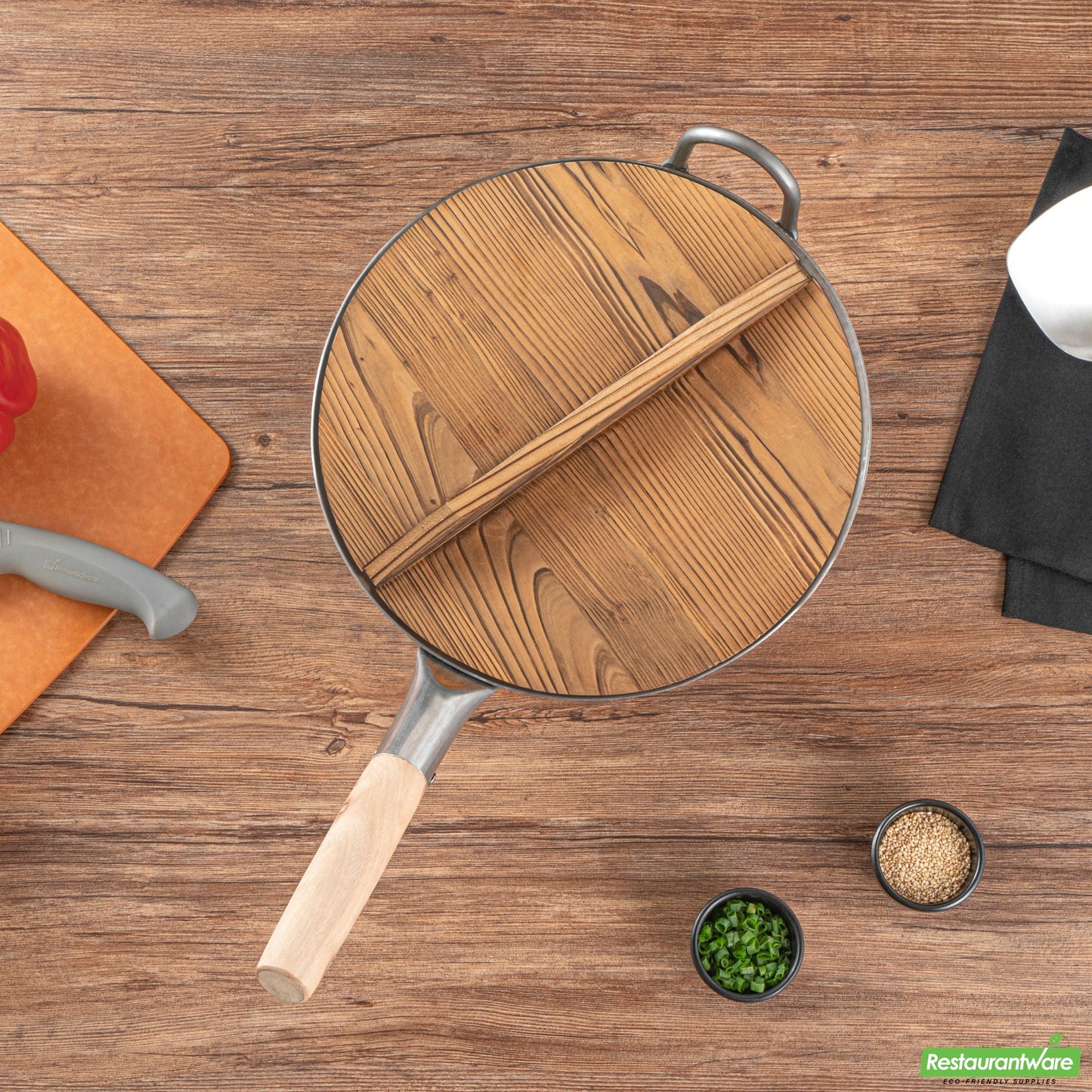 Wholesale Restaurantware 12" Handmade Lightweight Wood Wok Lid - 12.2" X 12.2" X 2.2"- Bulk