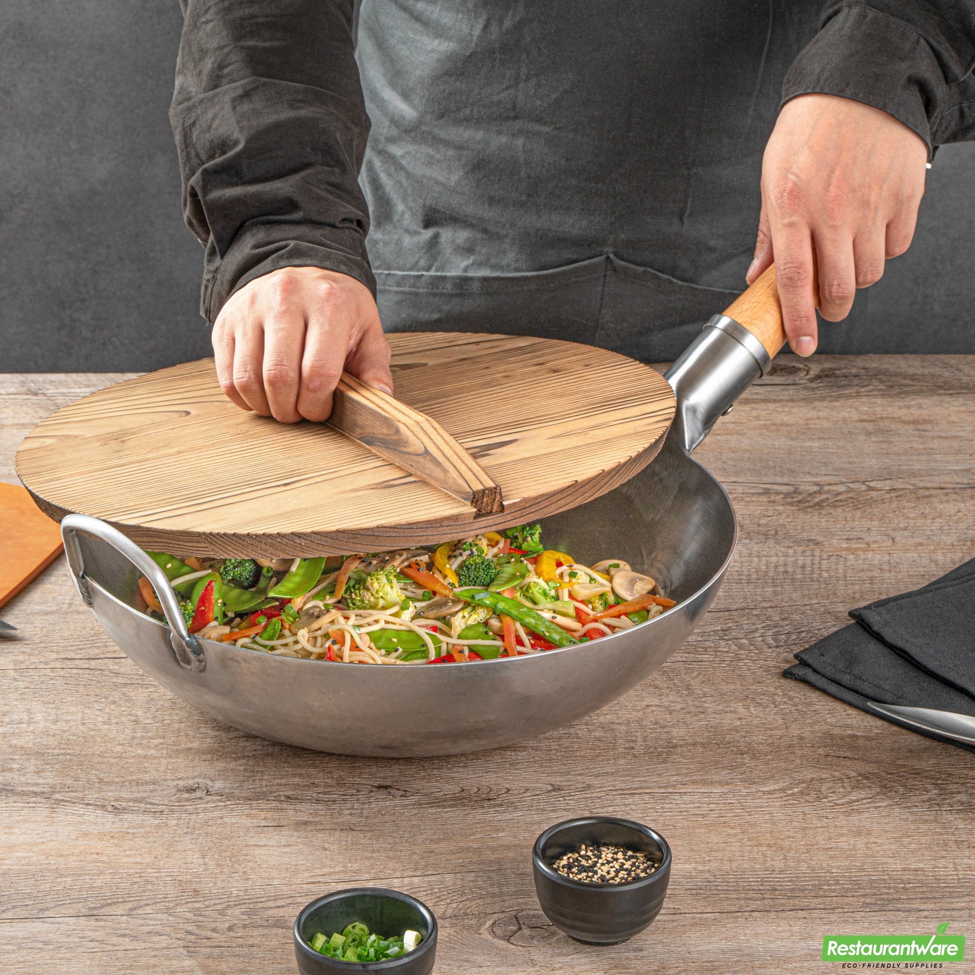 Wholesale Restaurantware 12" Handmade Lightweight Wood Wok Lid - 12.2" X 12.2" X 2.2"- Bulk
