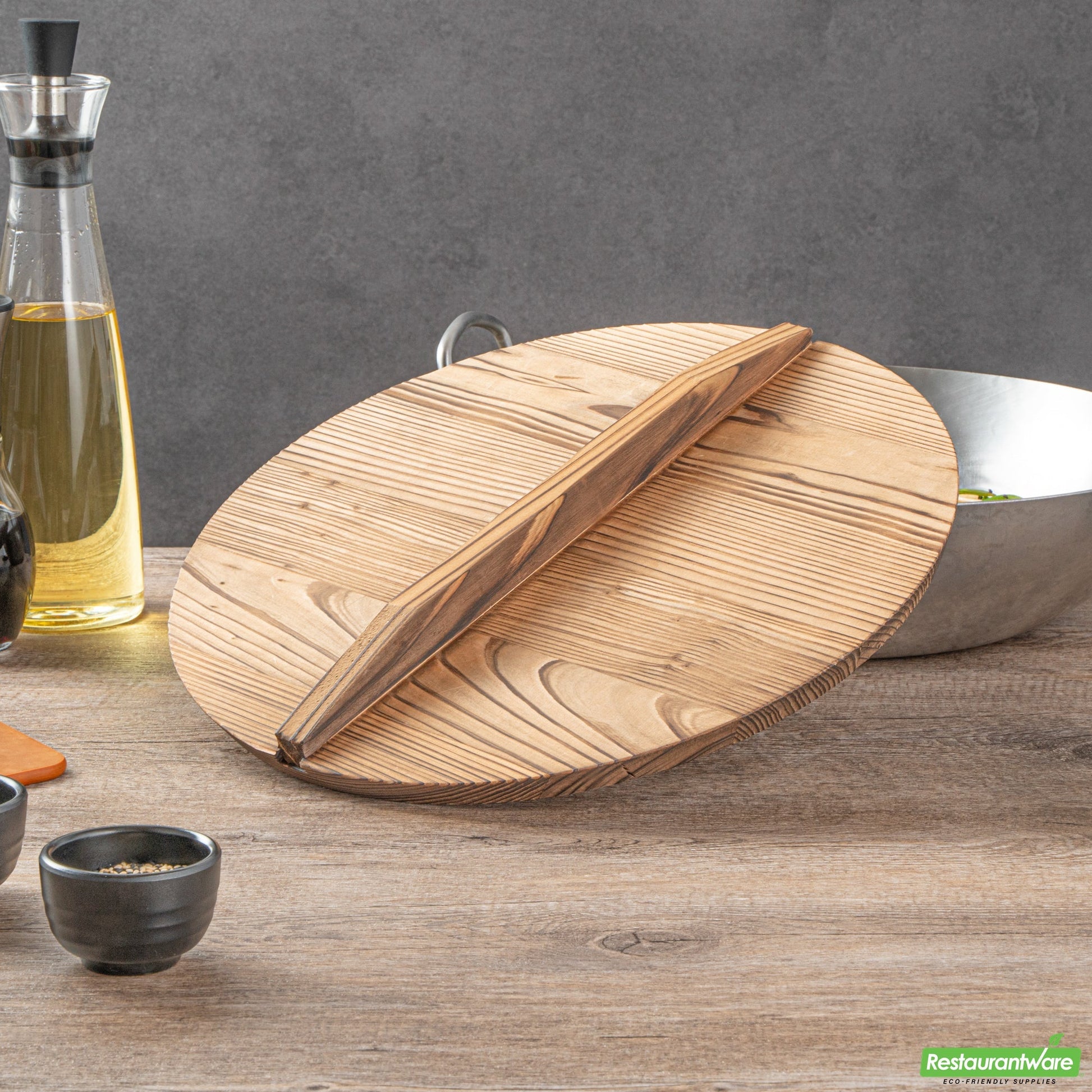 Wholesale Restaurantware 12" Handmade Lightweight Wood Wok Lid - 12.2" X 12.2" X 2.2"- Bulk